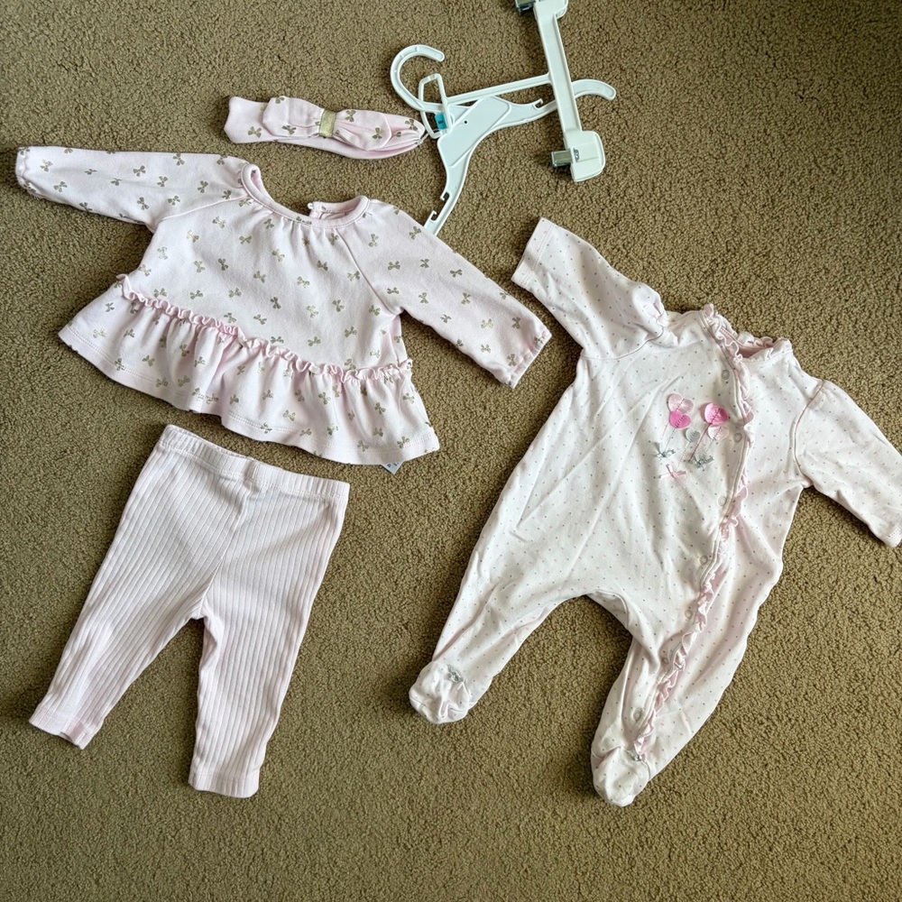 6M Little Me Pink Baby Girl Outfit Set and Pajama bundle